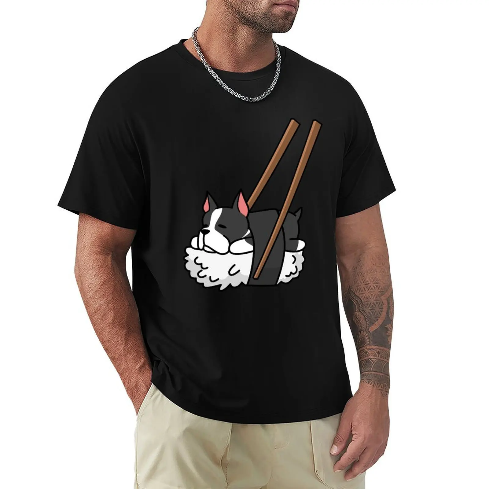 Funny Sushi Boston Terrier T-Shirt Casual Streetwear Short Sleeve Tee