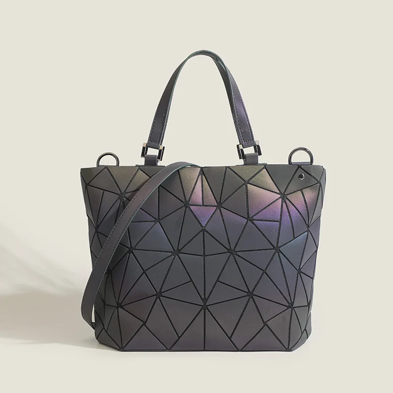 

Fashion Women Geometric Handbag Laser Hologram Folded Shoulder Tote Bucket Luminous Bag Geometry Luxury Leather Brand Designer