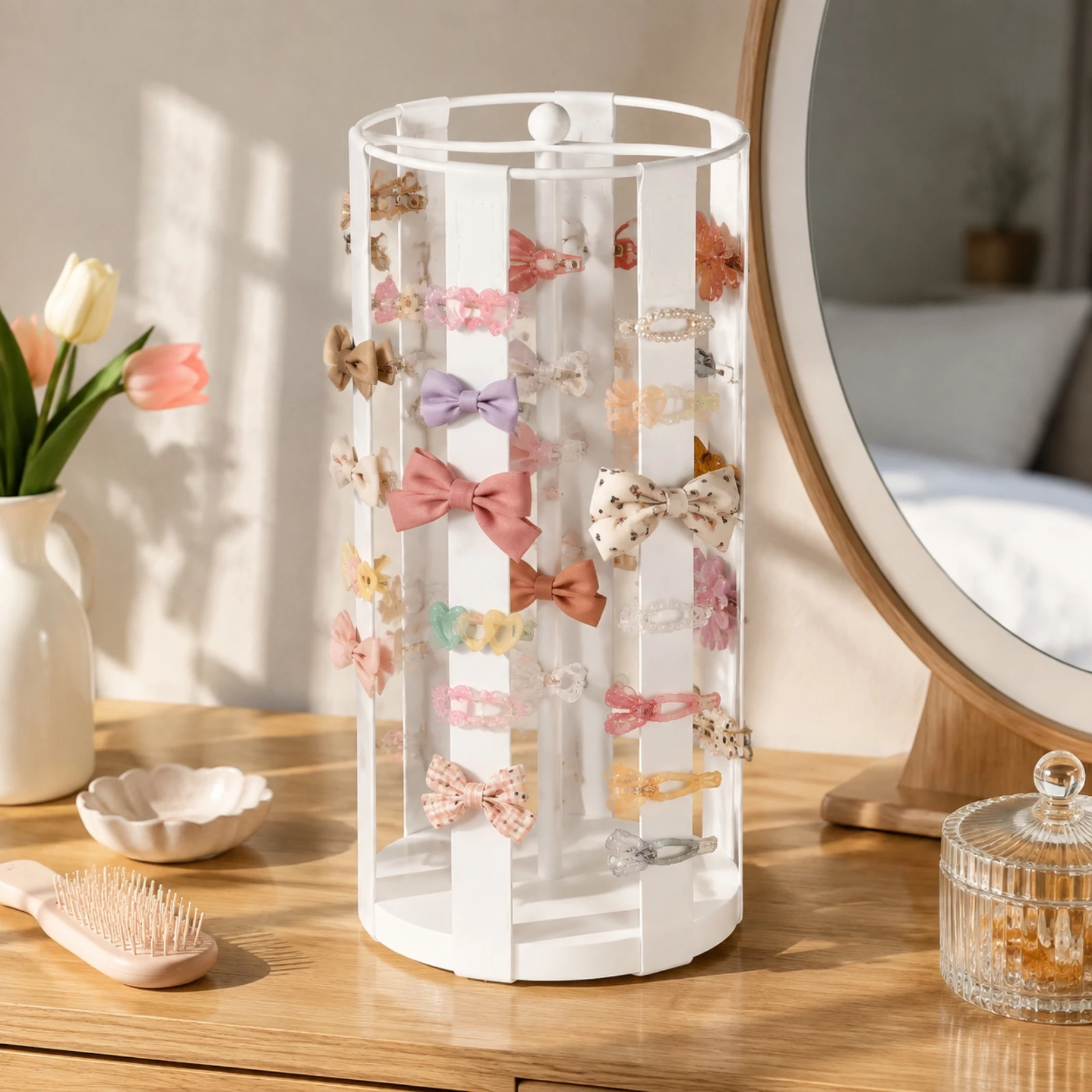Metal Hair Accessory Display Stand with Hanging Ribbons Space-Saving Rotating Hair Accessory Stand Bow Organizer Long-Lasting