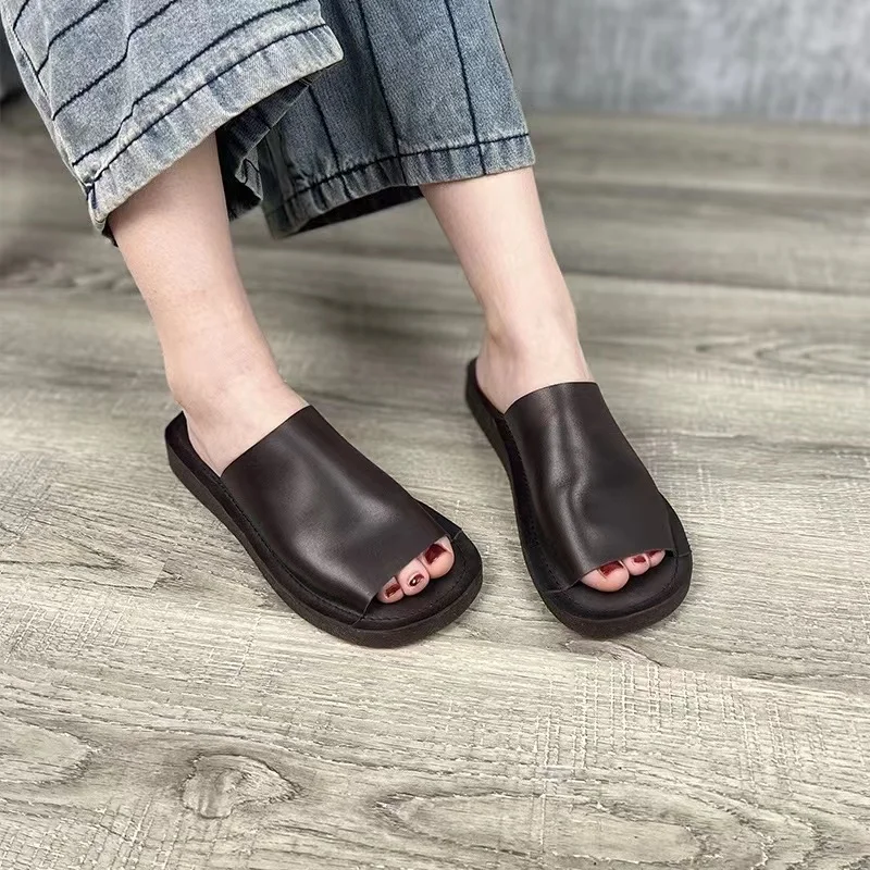 Careaymade-Summer pure handmade shoes,Art all-match genuine leather simple casual flat sandals,Women sandy beach sandals