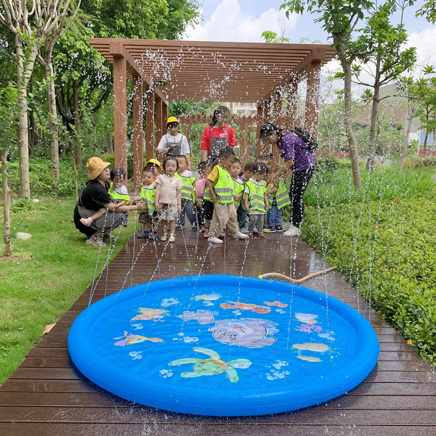 100 cm Summer Lawn Inflatable Water Spray Mat Children Game Play Mat Kids Outdoor Splash Mat For Pool Games Toy Sprinkle Mat