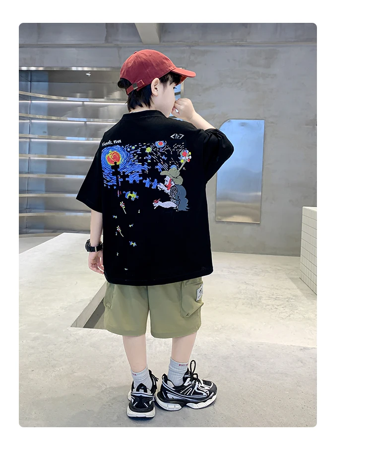 Heißer Verkauf: Designer-Sommer-T-Shirt für Jungen im Teenageralter, modisches Streetwear-Outfit, Kinder-Kurzarm-Cartoon-T-Shirt, Baumwoll-Oberteil – Detail 7