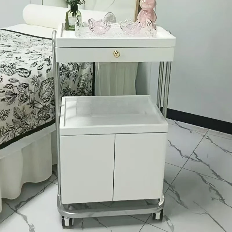 Double-layer small cart storage rack, mobile storage cart, hairdressing, nail art, tattoo shop, worry-free storage rack