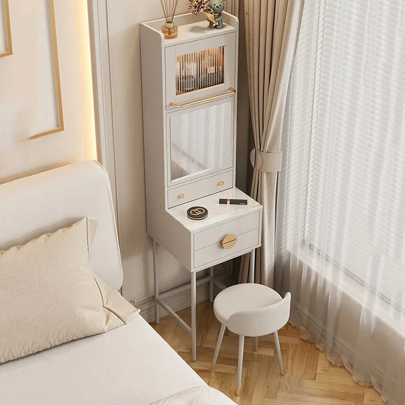 Aesthetic Minimal Dressing Table Small Narrow Modern Side Dressing Table White Mirror Coiffeuse De Chambre Bedroom Furniture