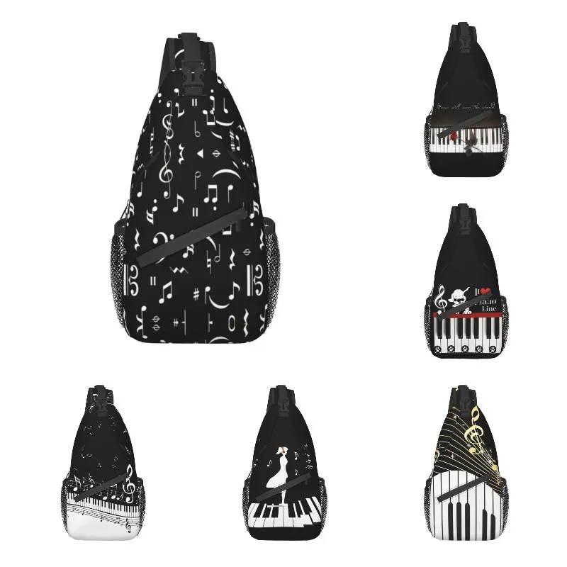 Music Note Design Crossbody Sling zaino uomo Custom Fashion Piano Keys borsa a tracolla per ciclismo campeggio Daypack