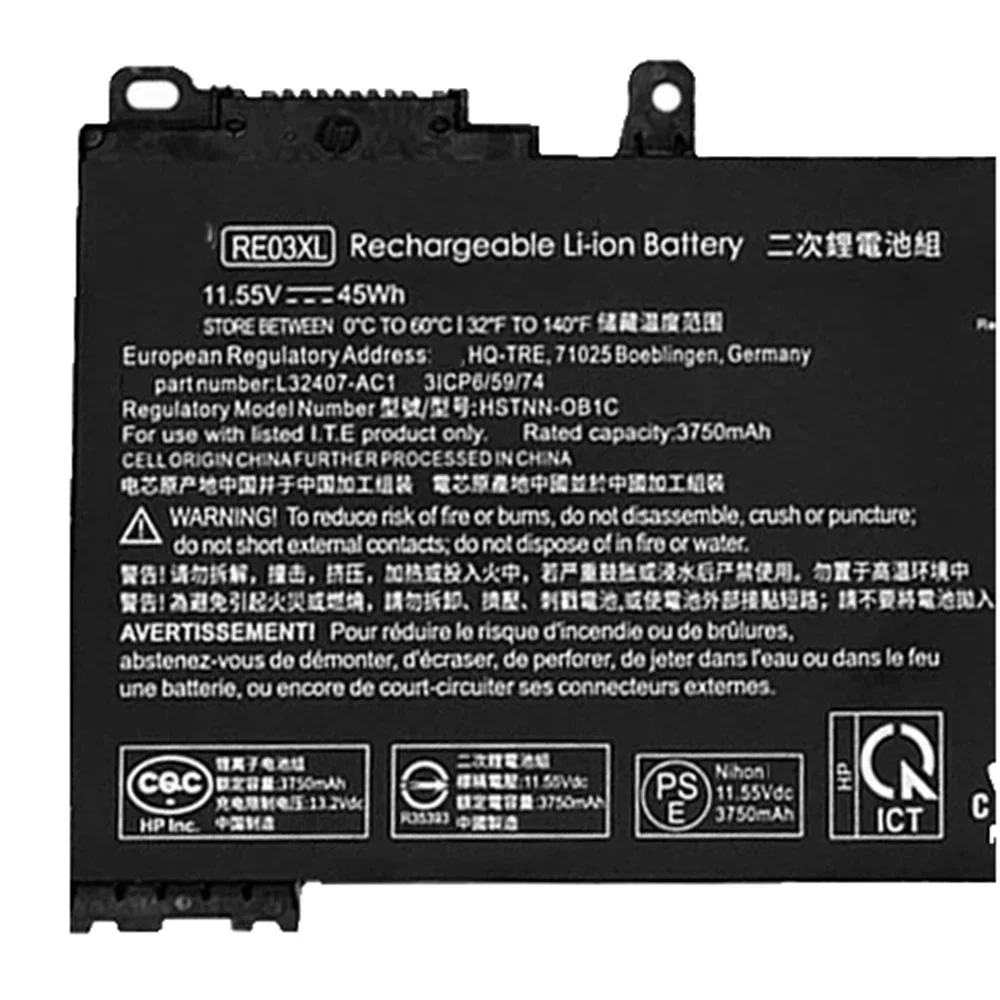 11.55V 45WH RE03XL Battery For HP ProBook 445R 440 455R 450 G6 Zhan 66 Pro 14 15 G2 G3 HSTNN-DB9A OB1C L32407-AC1 2C1 2B1 541 L3