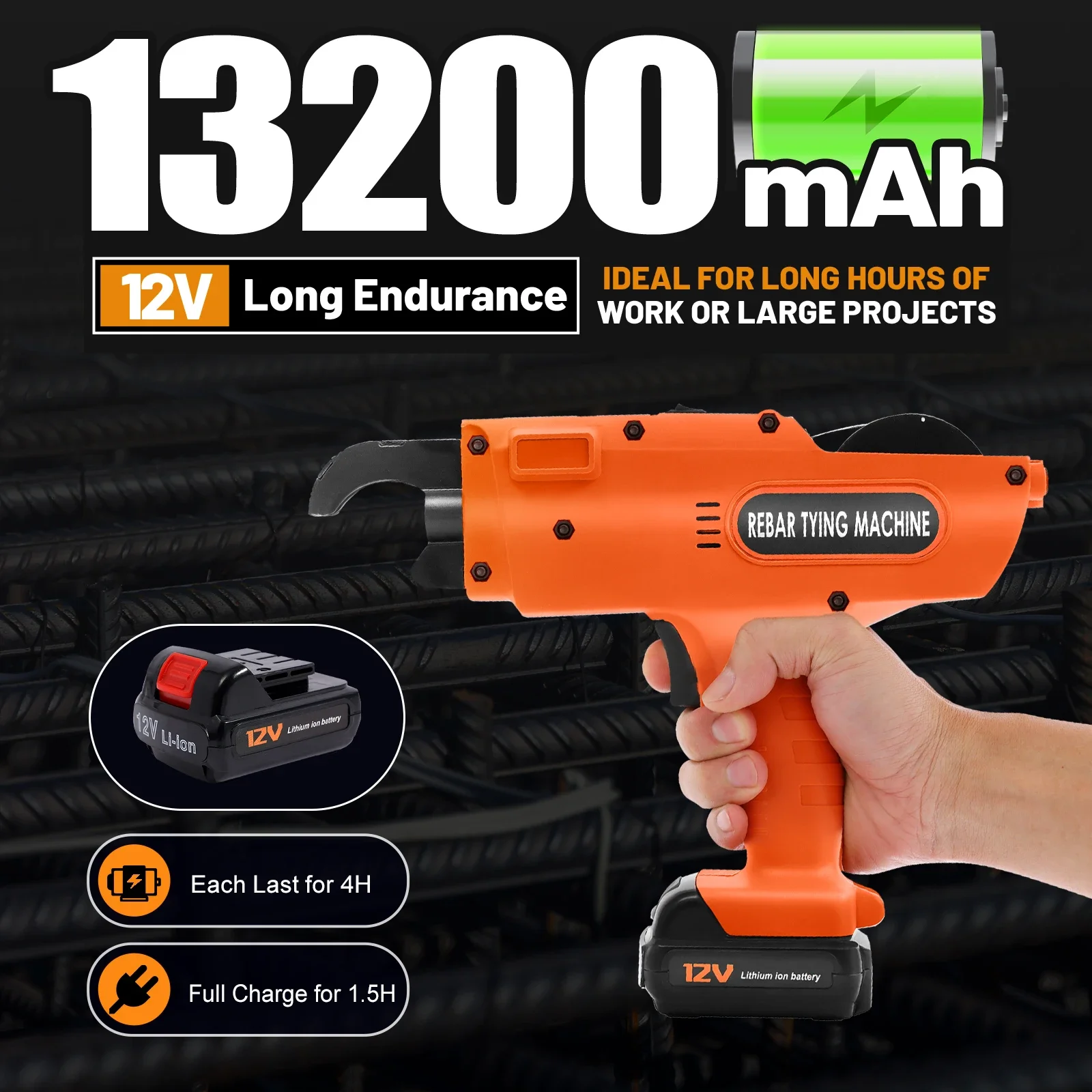 Drahtbiegewerkzeug, automatische Handbewehrungsstufe 8–34 mm, elektrische Bewehrungsbindemaschine 220 V, orangefarbenes Baubindewerkzeug – Detail 1