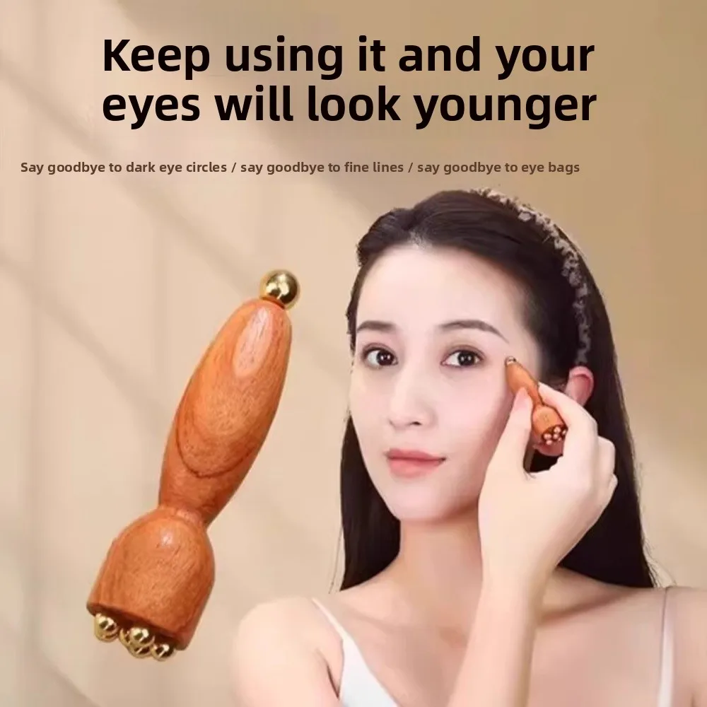 New Lotus Pod Eye Massager Roller 5 Teeth Wooden Face Massage Stick Mini Eye Scraping Tendon Stick for Relieve Facial Fatigue
