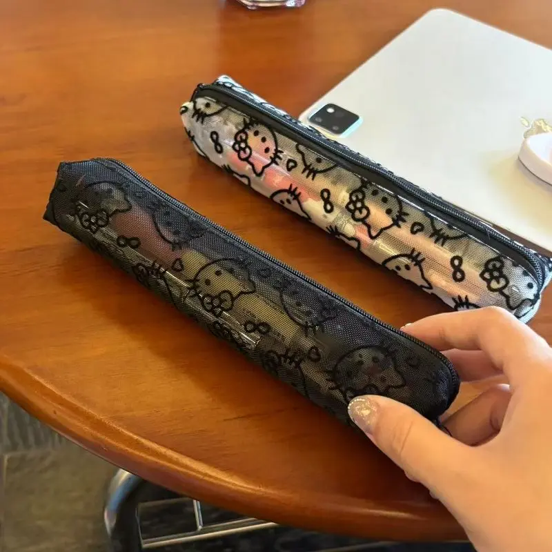 

Sanrio Hello Kitty Cute Mesh Storage Pouch Portable Small Capacity Bag for Pens Makeup Brushes and Daily Small Items