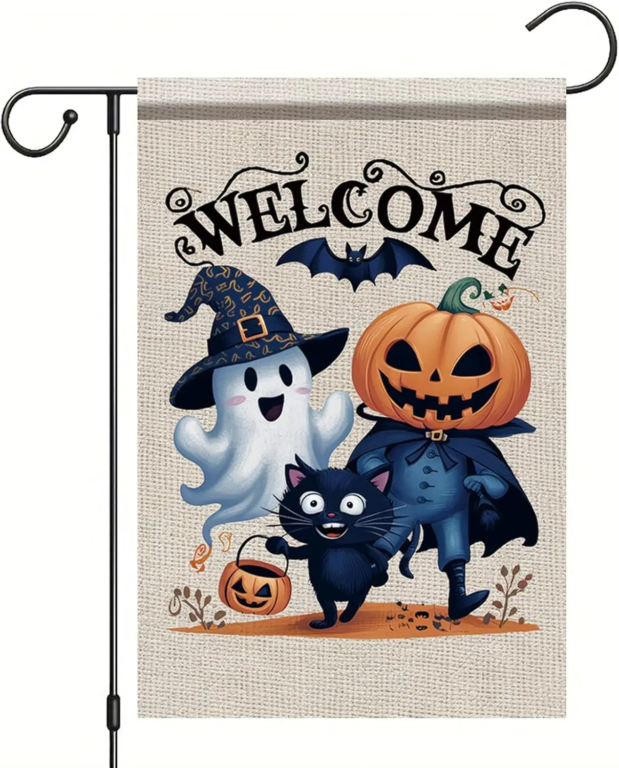 Halloween Garden Flag Welcome Ghost Pumpkin Cat Flag 12x18 Inch Double Sided Outdoor for Trick or Treat Spooky Yard Decor Sm yyi