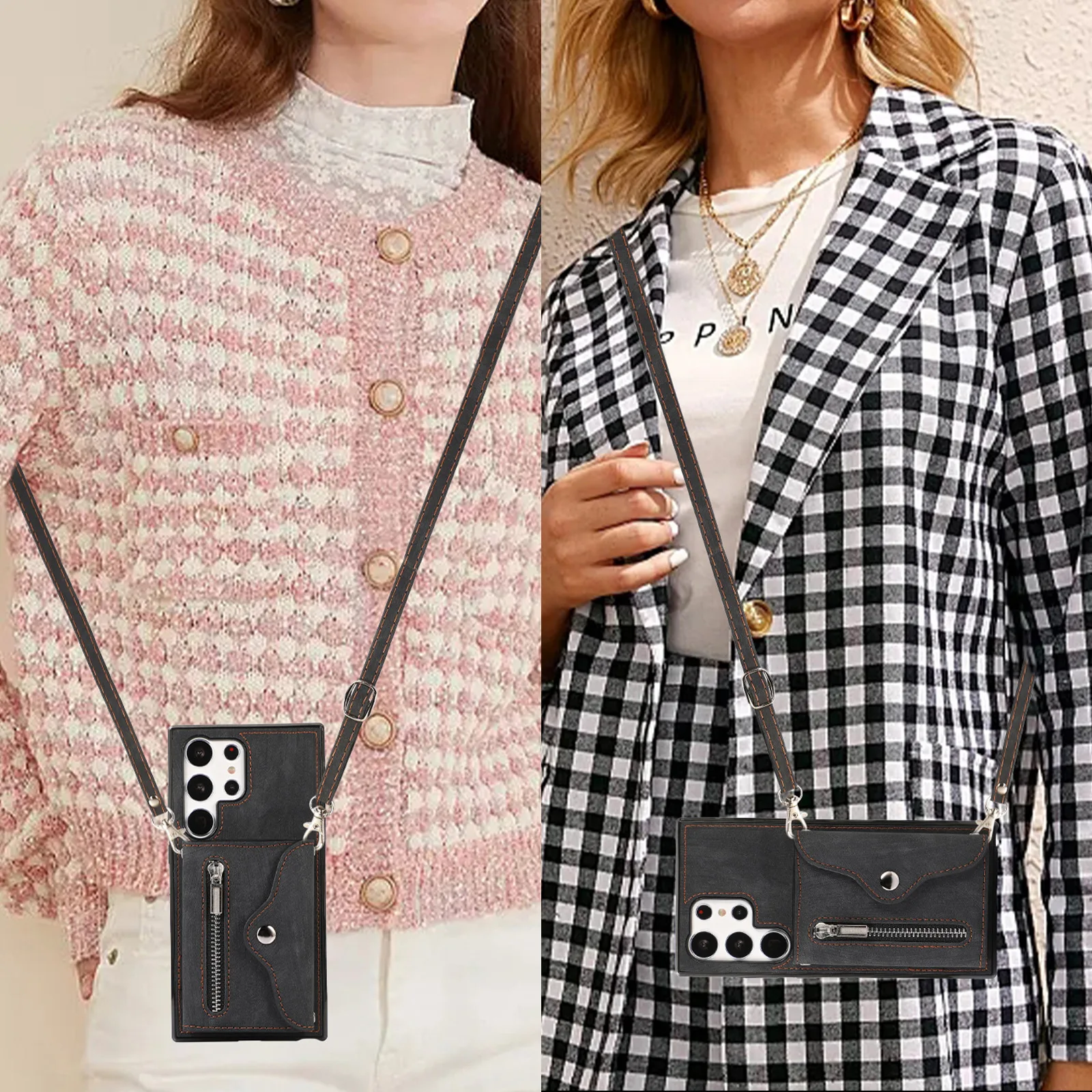 حافظة هاتف كروس جلدية عادية لهاتف سامسونج جالاكسي S25 Ultra Edge S24 FE S23 Plus S22 S21 S20 Note20 محفظة فتحة للبطاقات #2