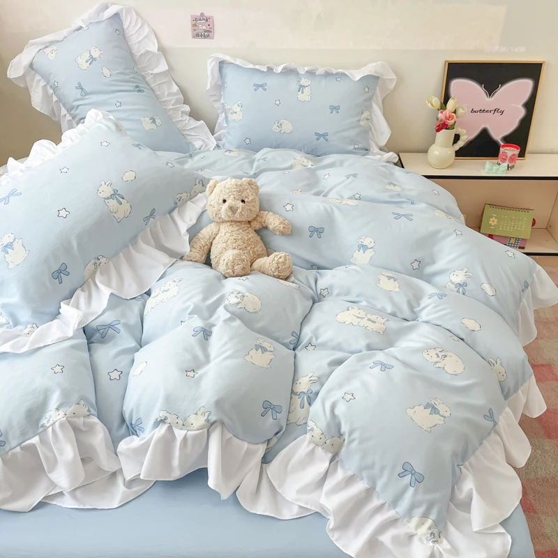 2025 neue Yunsoft Baumwolle Koreanische INS Alter Reduktion Spitze Cartoon Vier-Stück Set Quilt Abdeckung Set Mädchen Bettwäsche set – Detail 3