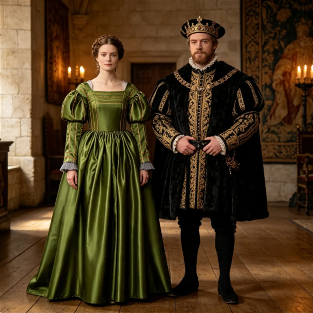 Tudor-Kostüm der Königin Anne Boleyn, Cosplay-Kostüm, Kleid der Königin Victoria Elizabeth Tudor, Kleid im Stil von Anne Boleyn, Grünes Abendkleid