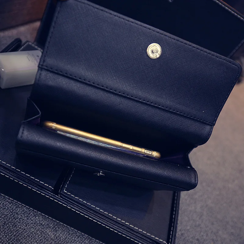 Modne portfel damski z nitami i długą kopertówką o dużej pojemności z zatrzaskową torebką dla kobiet w jednolitym kolorze Hip-hopowym