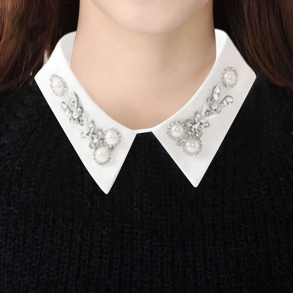 ياقة شيفون مزيفة مطرزة بالخرز ، ديكور متعدد الاستخدامات ، سترة بلوزة ، أطواق مزيفة ، أطواق قابلة للفصل ، جديدة