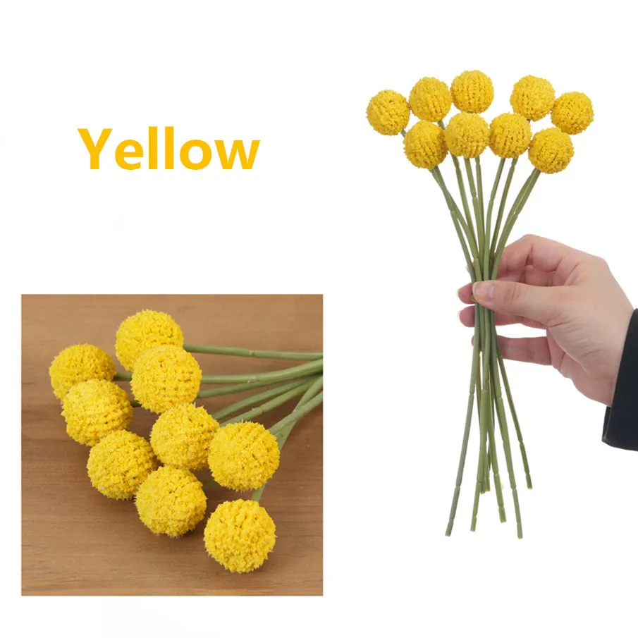 Künstliche Blume, Craspedia-Trommelhammer, Chrysantheme, 9 Köpfe/Blumenstrauß, goldene Kugel für Heimdekoration, Löwenzahnblume – Detail 7