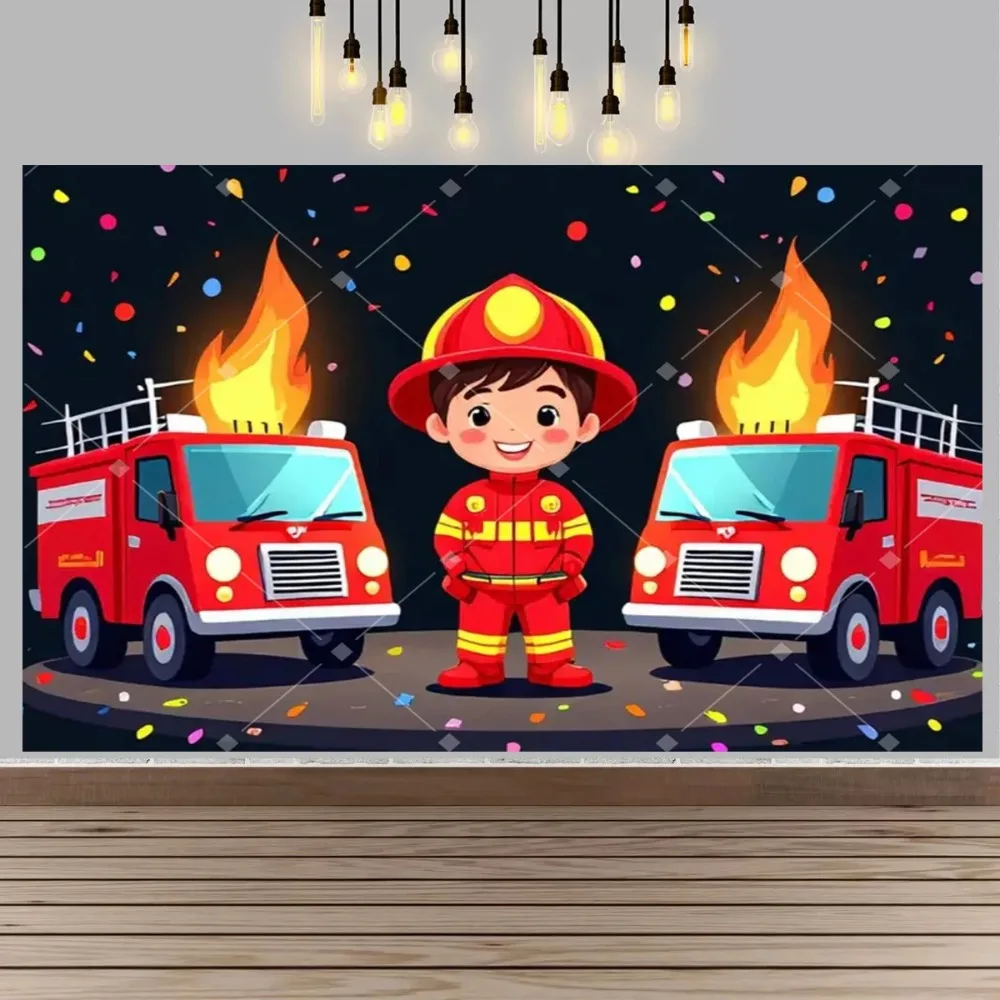 

Firefighter fire rescue themed birthday party decoration Backdrop, firefighter fire truck party decoration photography Backdrop