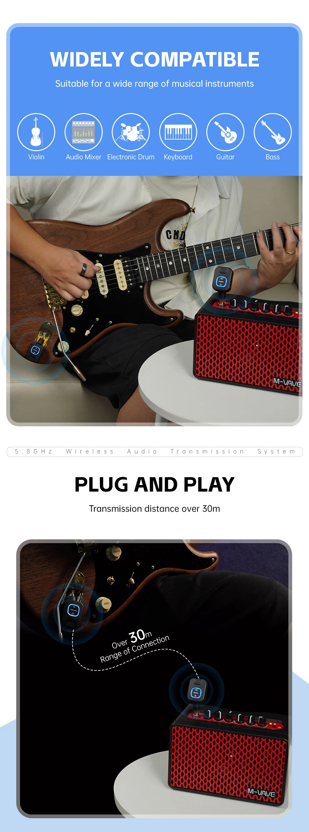 Professional Wireless Guitar System 5.8GHz Digital Transmitter Receiver with Portable Charging Case for Musicians view 4
