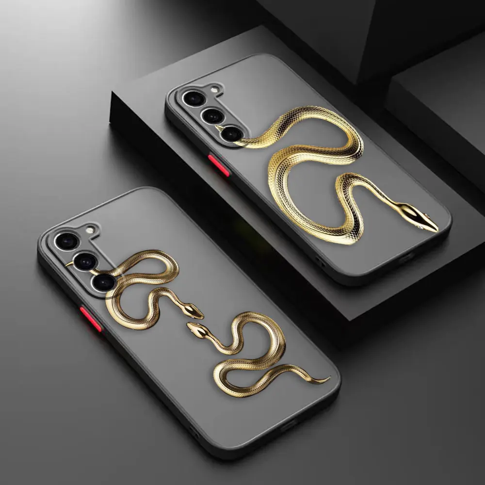 

Matte Phone Case for Samsung Galaxy S23 S22 S21 S20 S10 4G S9 S8 Plus ULTRA 5G LITE Case Funda Shell Luxurious Gold Black Snake