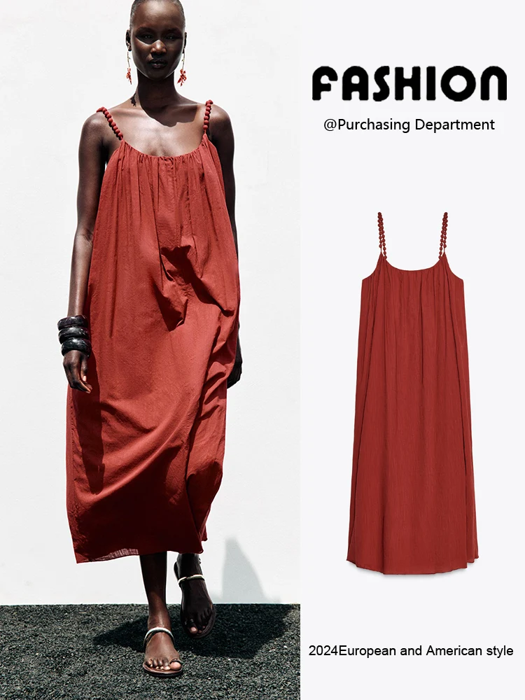 

Summer New Arrival Women's Casual Loose Sleeveless round Neck Dress Mid-Length Midi Dress for Party Pure Color Elegant