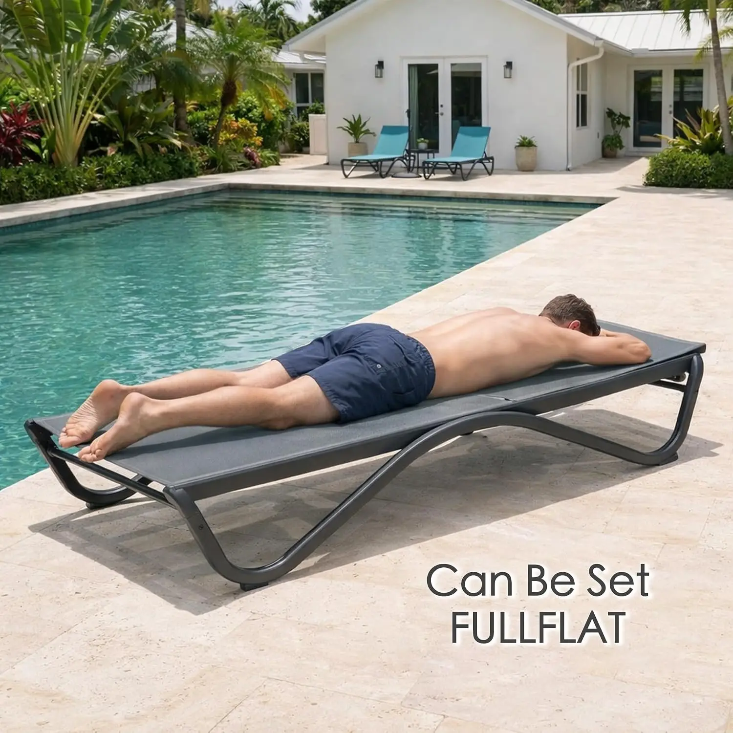 Aluminum Outdoor Chaise Lounge, Adjustable Flat Recliner, Textilene Fabric, Pool & Backyard, Gray 2-Pack, Customized