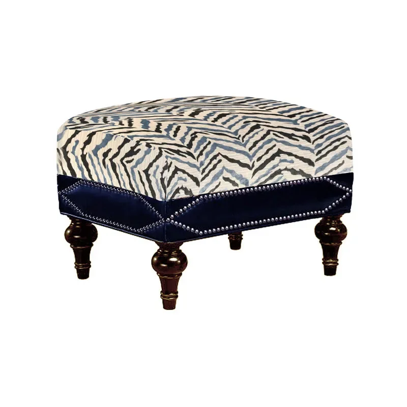 Leather patchwork single sofa pedal combination, living room study all solid wood high back tiger chair furniture