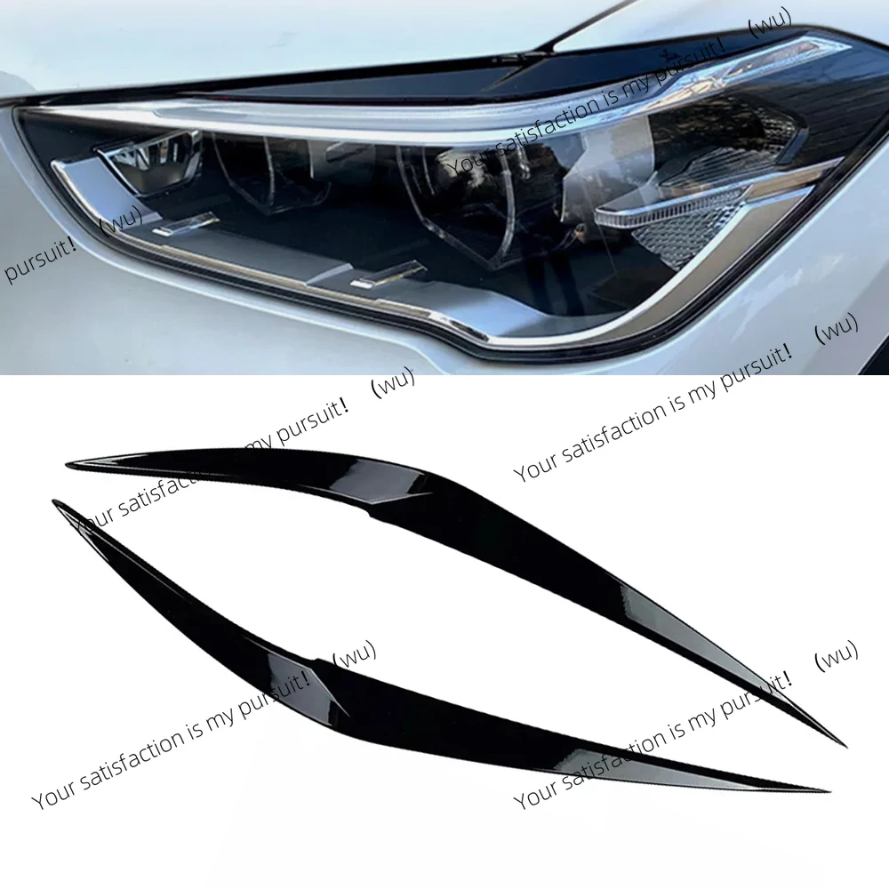 

2Pcs Car Front Headlight Eyebrow Eyelid Cover ABS Glossy Black Stickers for BMW X1 F48 2016 2017 2018 2019 2020