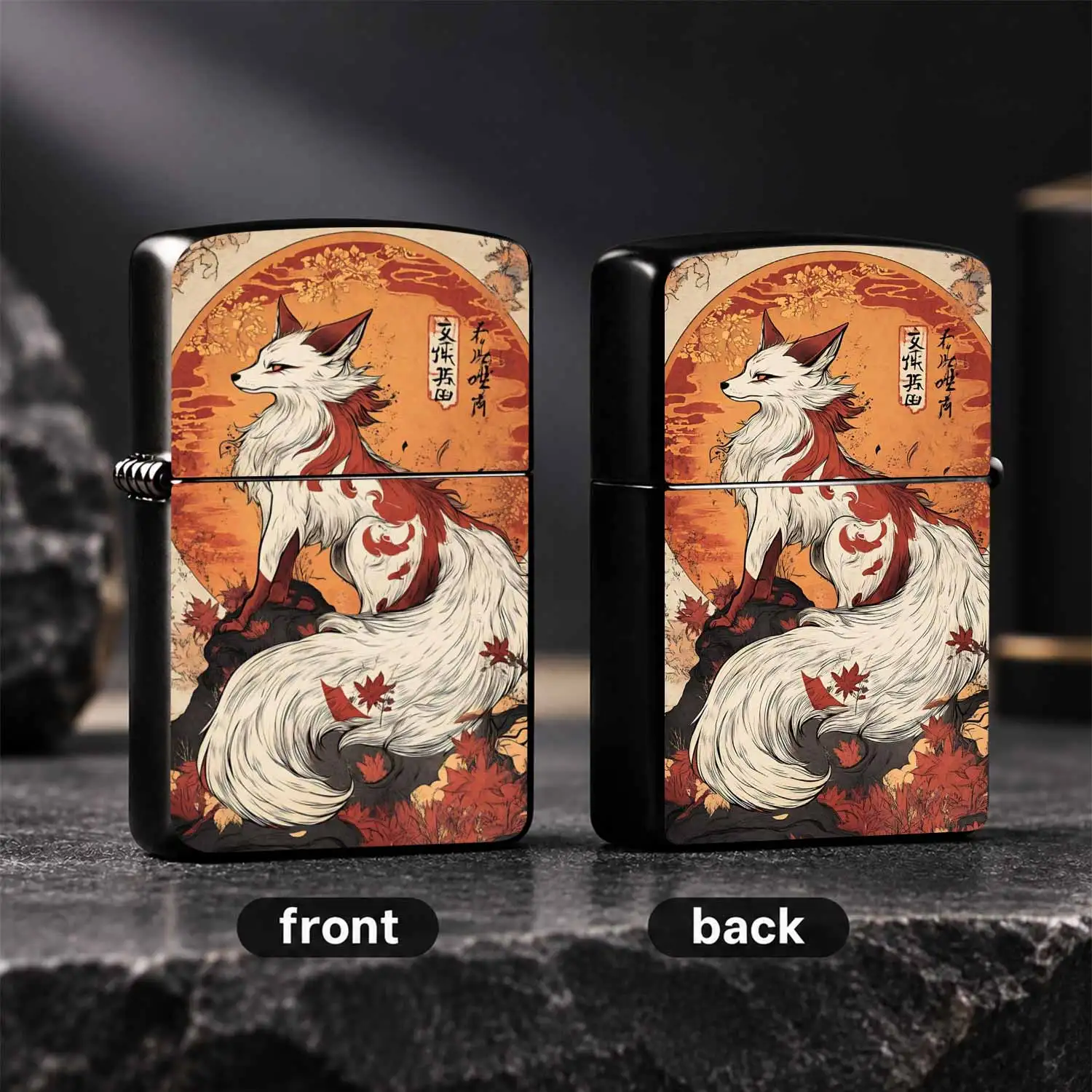 Ukiyo-E Style Mystical Autumn Fox Lighter, Portable Exquisite Decorative Ignition Tool For Outdoor Daily Use, Unique Retro Artistic Collectible Gift For Friends, Multi-Scenario Practical Creative Decor Item With Vintage Aesthetic Flair A Hu