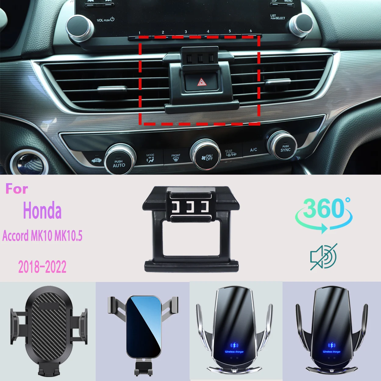 Car Phone Holder For Honda Accord MK10 MK10.5 2018 2019-2022 Mobile Phone Support Car Mounts Wireless Charging  Car Accessories