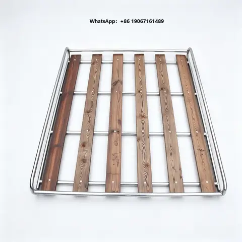Roof Rack  Vintage Chrome Steel Roof Luggage Carrier Basket with Wooden Slats, No-Drill Cargo Carrier LL