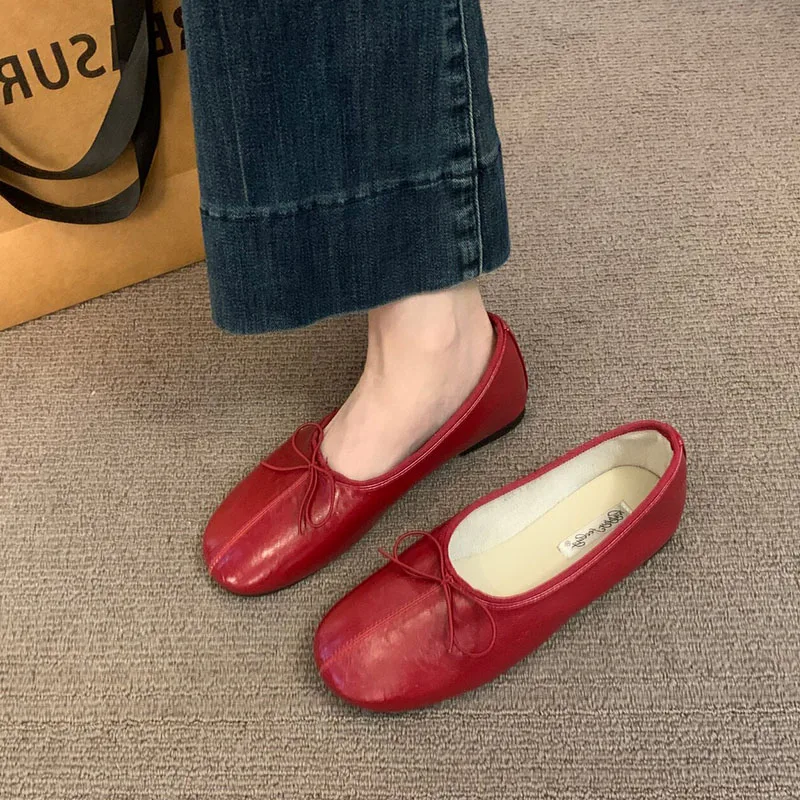 Neue Frühlings- und Herbst-Ballerinas für Damen mit Flacher Sohle, Runder Zehenpartie, Modischem Schleifen-Design, Slip-On-Schuhe für Damen zum Tanzen – Detail 4