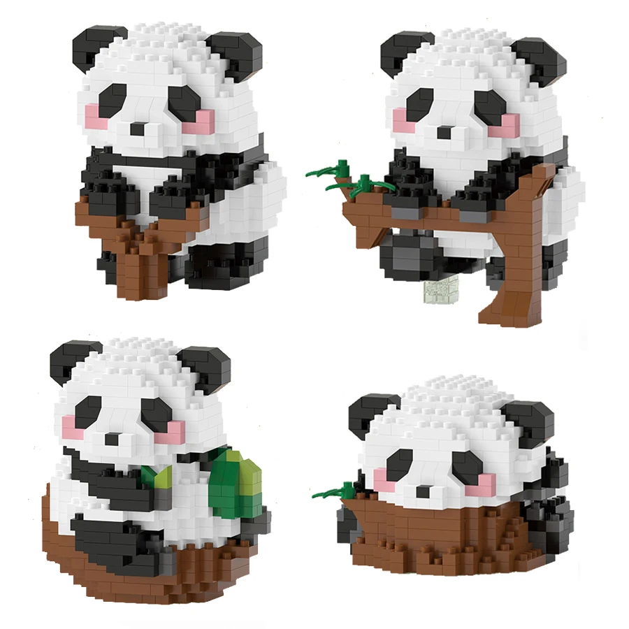 귀여운 팬더 마이크로 빌딩 블록 세트 창의적인 3D 모델 선물 MOC 키트 크리스마스 장식 어린이 장난감