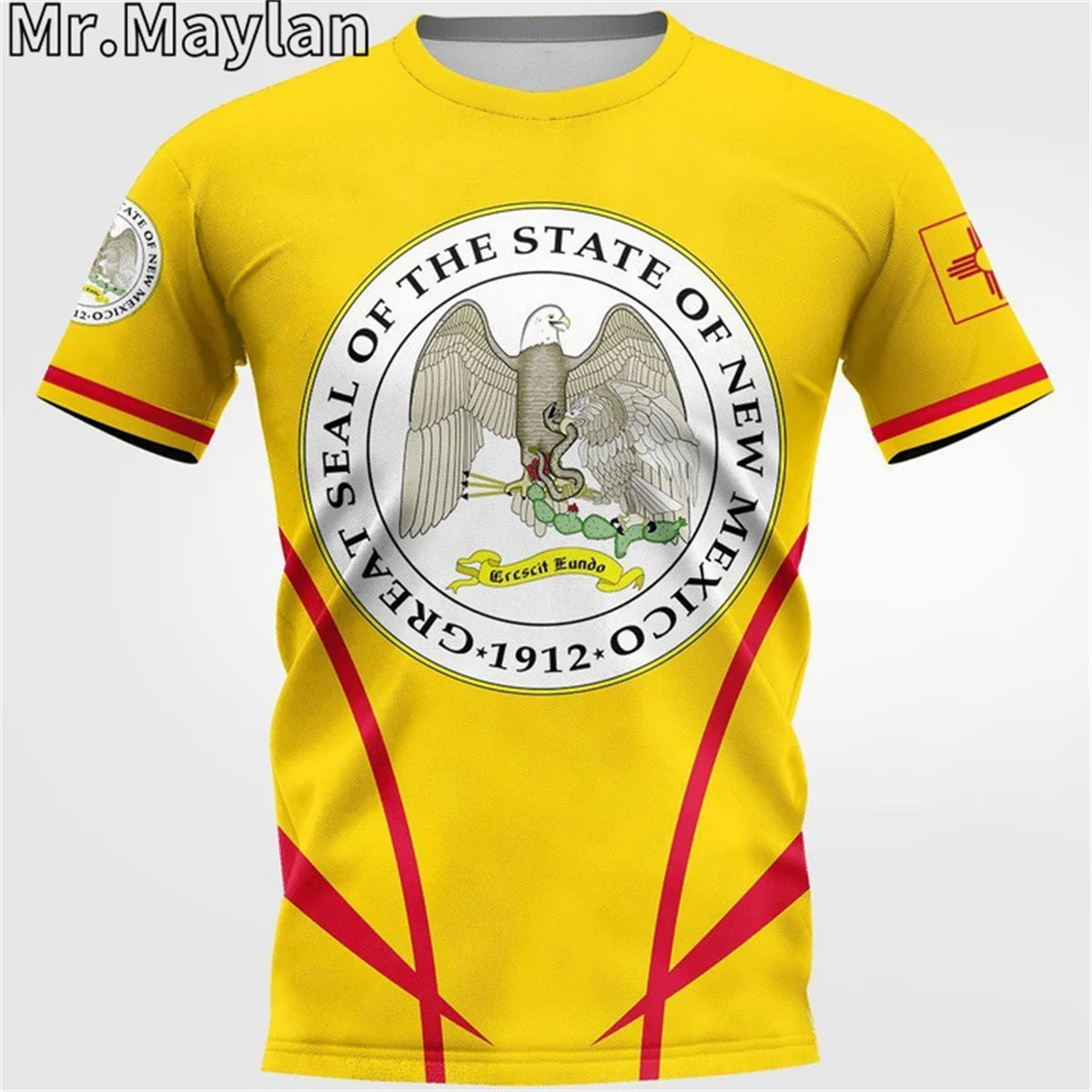 MEXICO COAT OF ARMS Flag Summer New Fashion White&Yellow 3D Tops Tee Tshirt Men Women Short Sleeve T shirt Streetwear Style-223