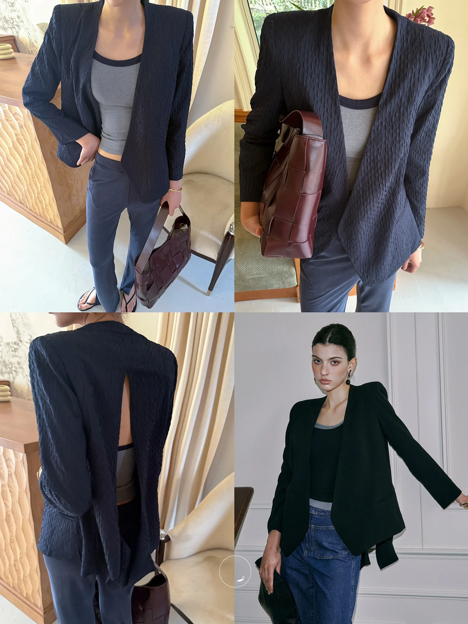 

Супертонкий черно-синий костюм с разрезом сзади Bettychow Betty's Private Collection, женская модная одежда с длинными рукавами из чистого полиамидного волокна