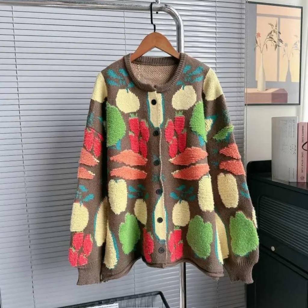 

Women's Heavy Industry Jacquard Sweater Loose Lazy Style Knitted Cardigan Autumn Winter New Stereo Flower Outwear