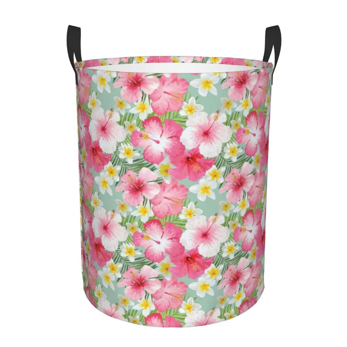 

Tropical Hibiscus And Plumeria Flowers Dirty Laundry Baskets Folding Large Waterproof Clothes Sundries Basket For Home Kids