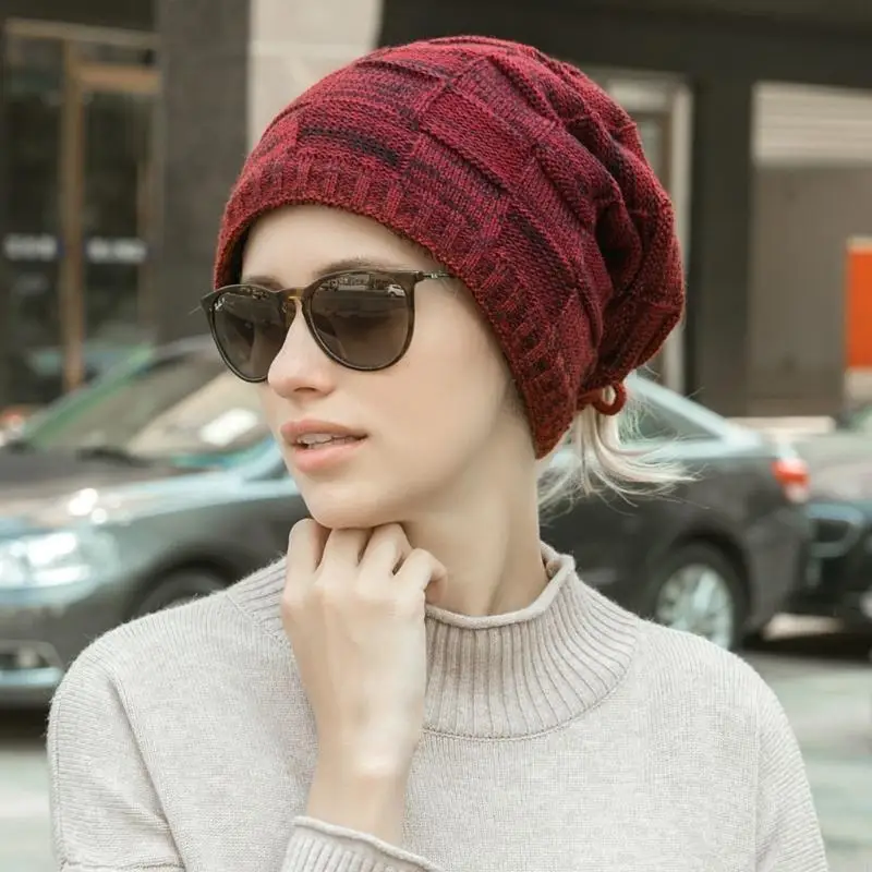 Nam Nữ Mùa Đông Cổ Tem Mạc Đa Năng Kẻ Sọc Dệt Kim Bò Mũ Dày Giả Trang Lót Vòng Tròn Vòng Khăn 2 lớp Nắp