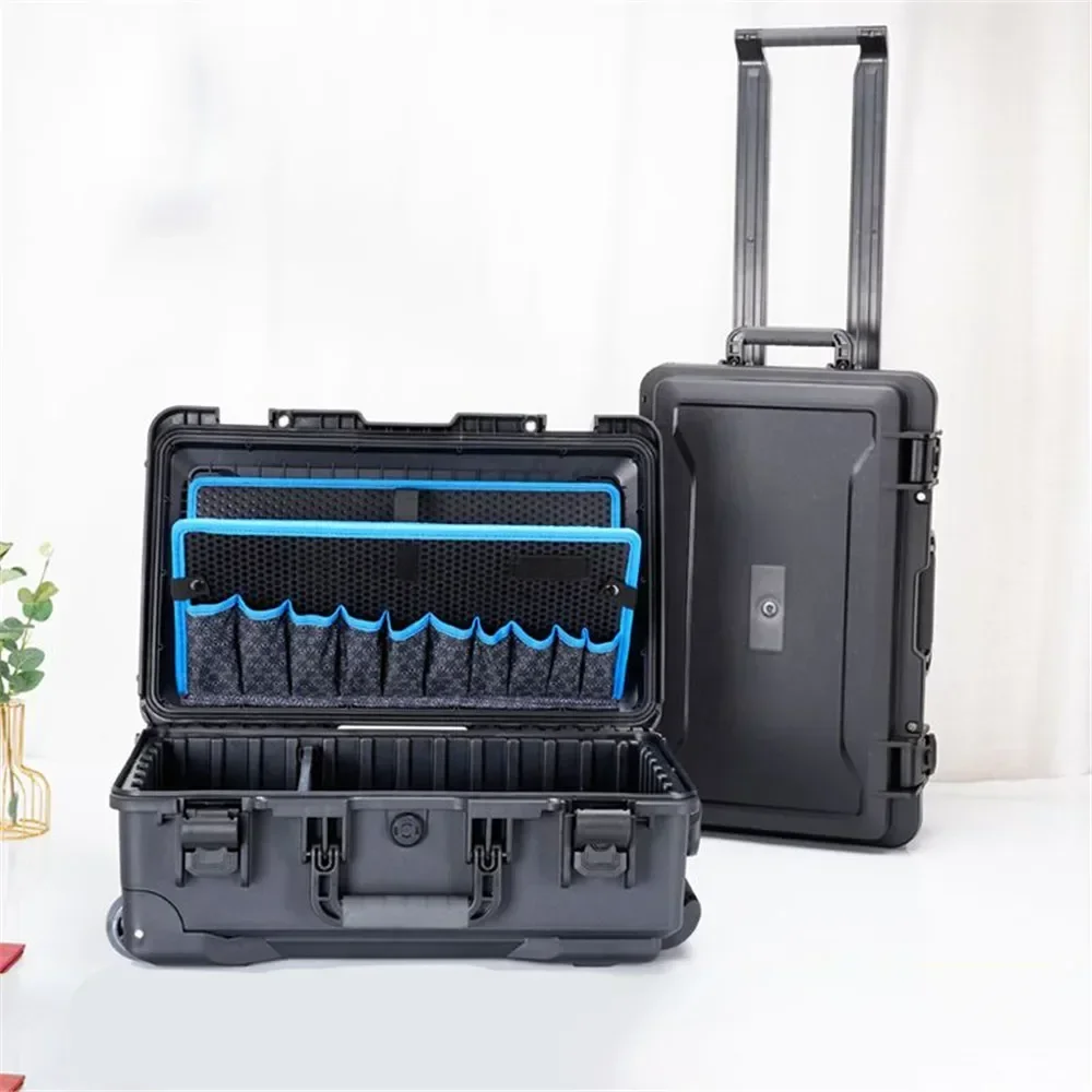 

Outdoor Hard Case with Wheels Storage Trolley Pocket Electrician Tools Chest Organizers Electric Drill Toolbox Garage Toolkit