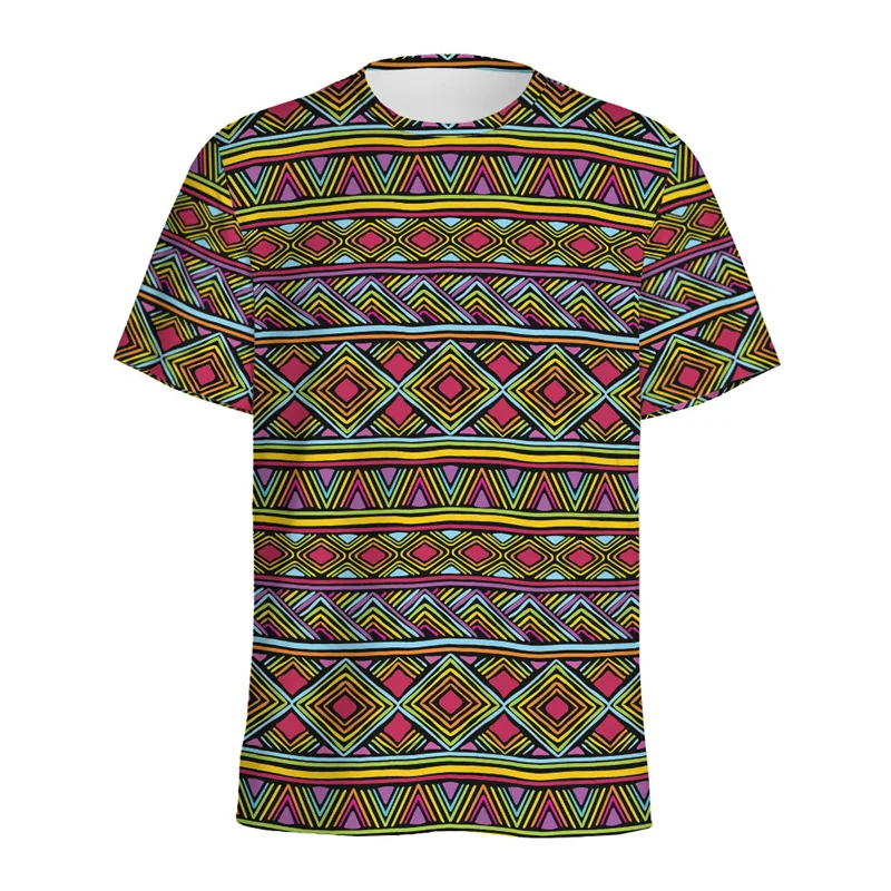 African Ethnic Pattern T Shirt For Men Summer Round Neck Short Sleeves 3D Printing Geometric Totem Tees Casual Loose T-shirt