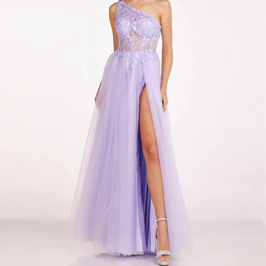 

DSP Customsize Elegant A-Line One Shoulder Tulle Prom Dresses with Appliques Graduation Party Dresses Long