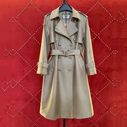 High-End Long Trench Coat For Women's 2023Spring Double-Breasted Slim Work Jacket Female Long-Sleeved Chic Office Belt Outerwear