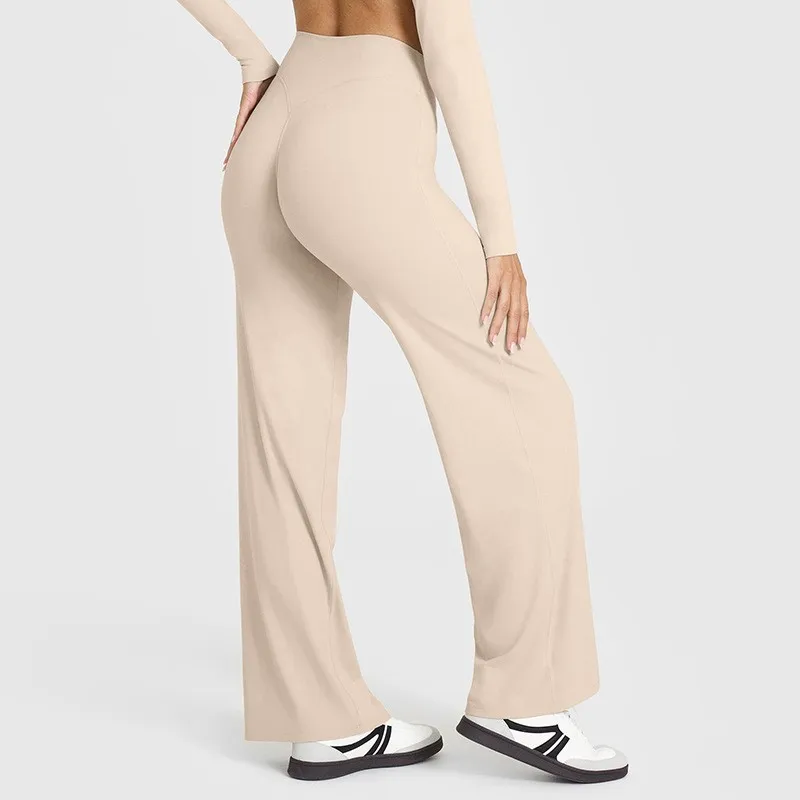Sports Fitness Micro-flare Trousers For Women Breathable Yoga Suit High Waist Straight-leg Hip-Lifting GYM Pilates Running Pants