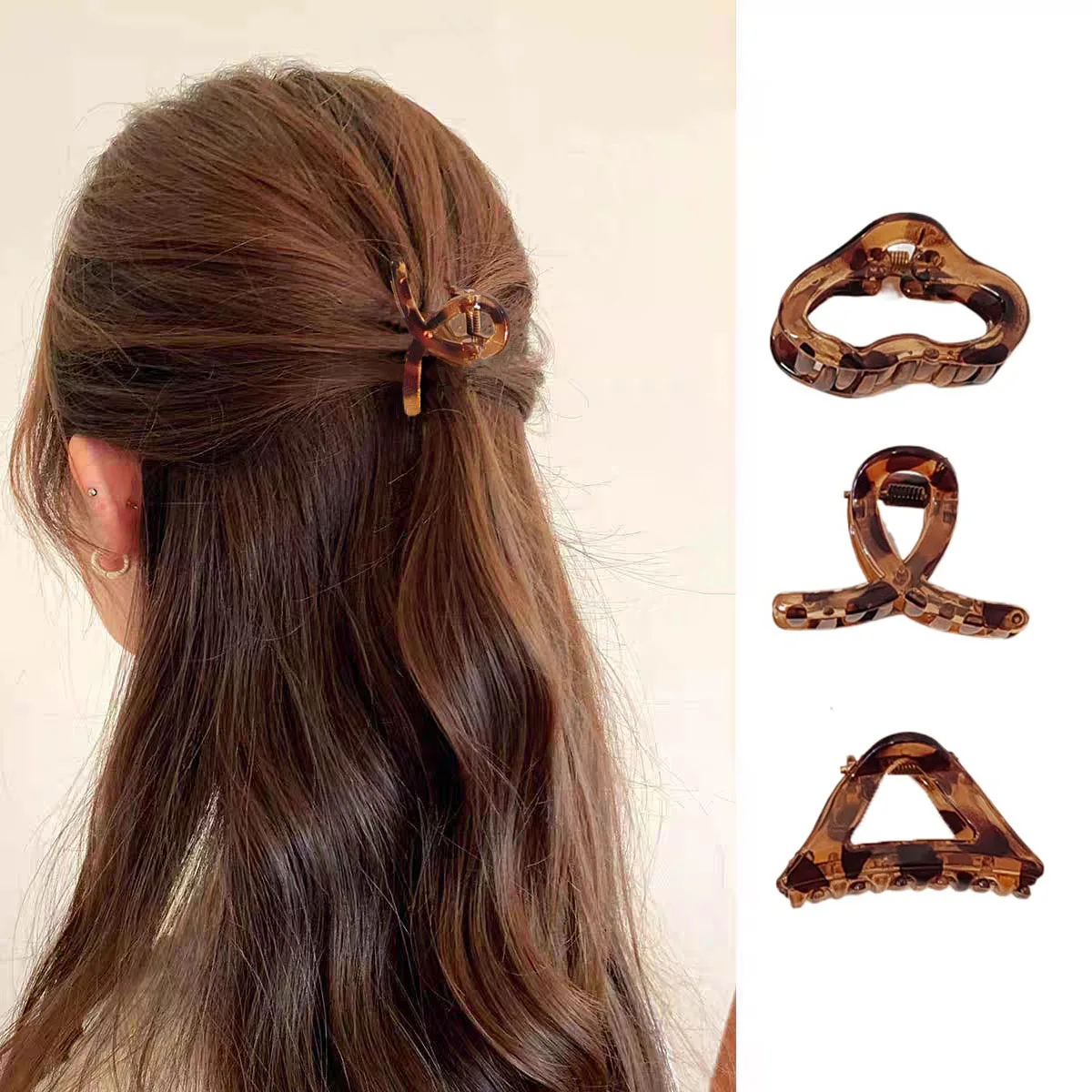 4PC Set European & American Style Leopard Print Small HairClaw Clips for Women Girls Retro Hair Accessories Headwear
