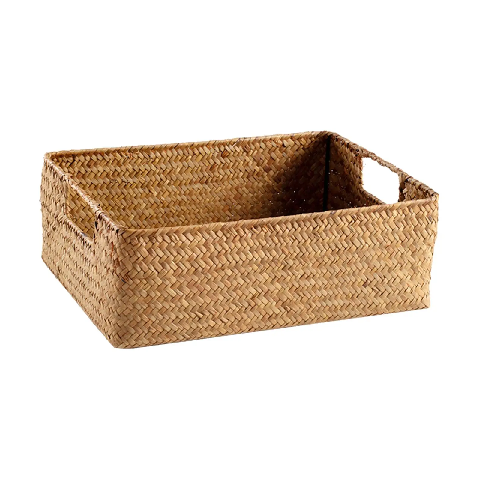 Seagrass Weaving Storage Basket Handwoven Weaving Storage Basket Woven Basket with Handles for Pantry Home Countertop Snacks