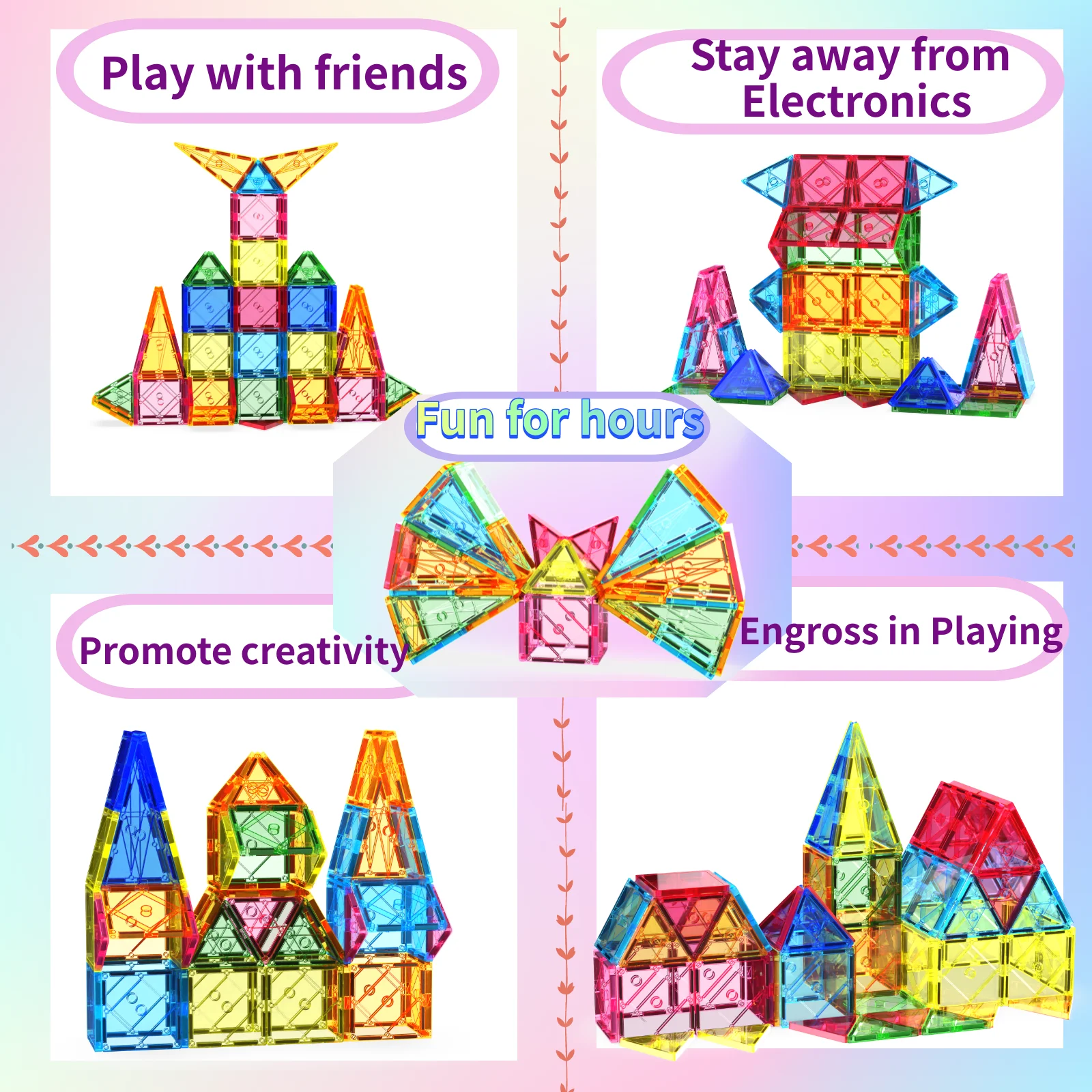 56 قطعة بلاط بناء مغناطيسي شفاف كتل مغناطيسية ثلاثية الأبعاد لوحات لعب البناء الإبداع ما وراء الخيال I