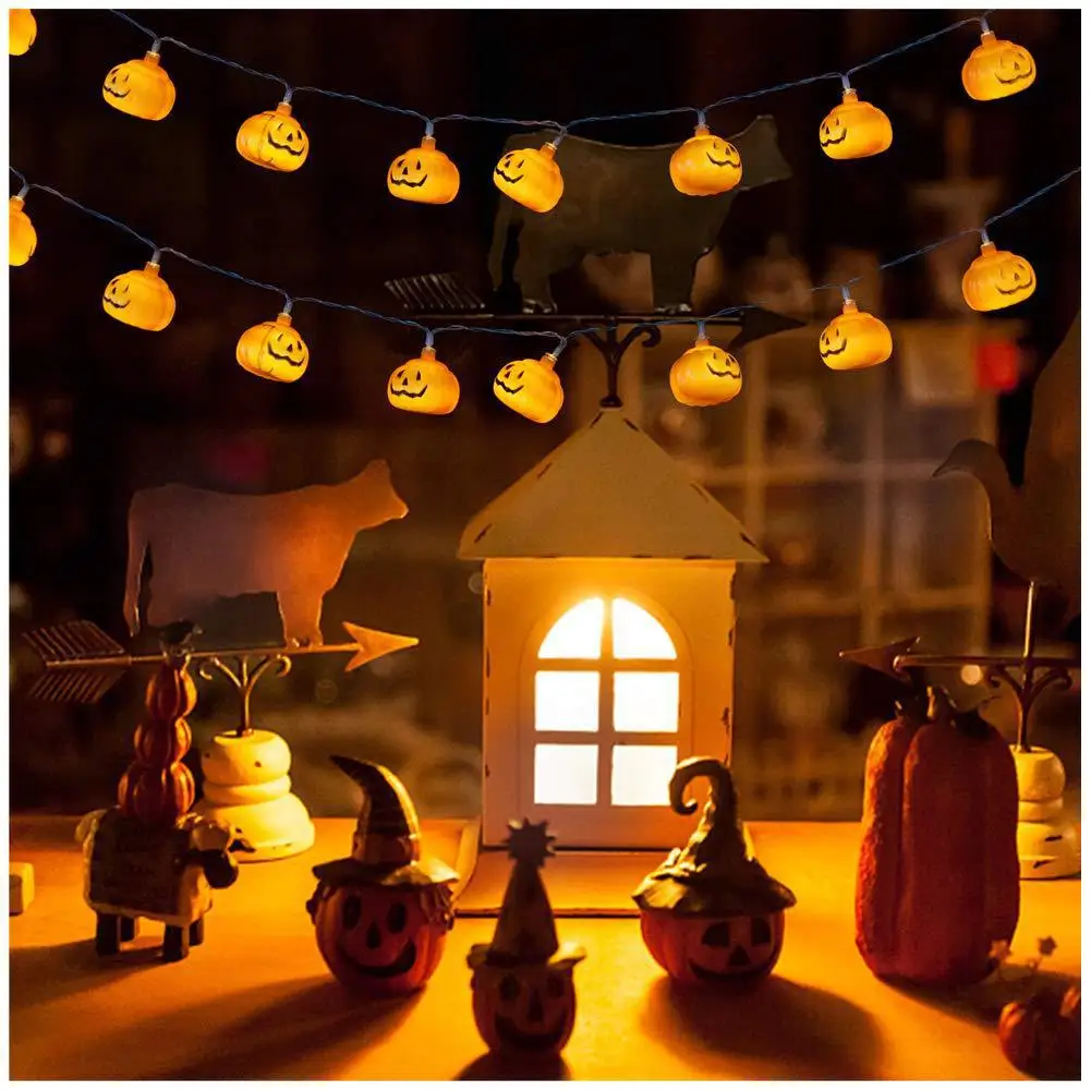 أضواء اليقطين للهالوين، فوانيس LED ثلاثية الأبعاد، سلسلة أضواء اليقطين لجميع القديسين، ضوء زينة حفلات الهالوين