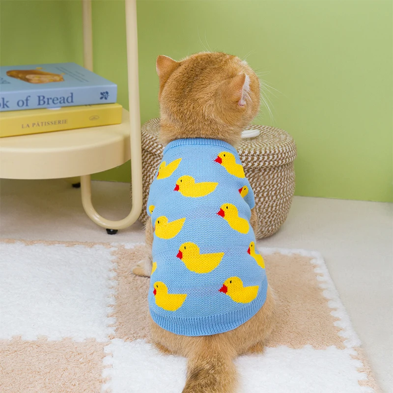 Pet Dog Knitted Sweater Cute Duck Pattern Ribbed Fall Winter Warm Jumpers Clothes for Small Cat Dogs Chihuahua Pullovers