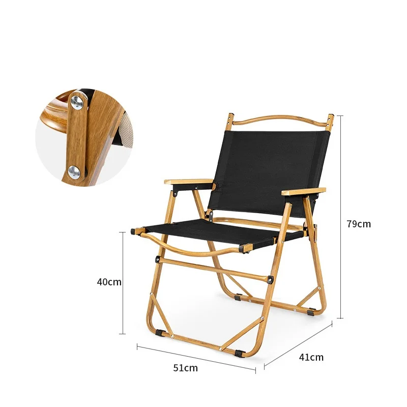 3 Colors 80*40*50cm Outdoor Folding Fishing Chair Aluminium Alloy Pipe Beech Handrail Chair