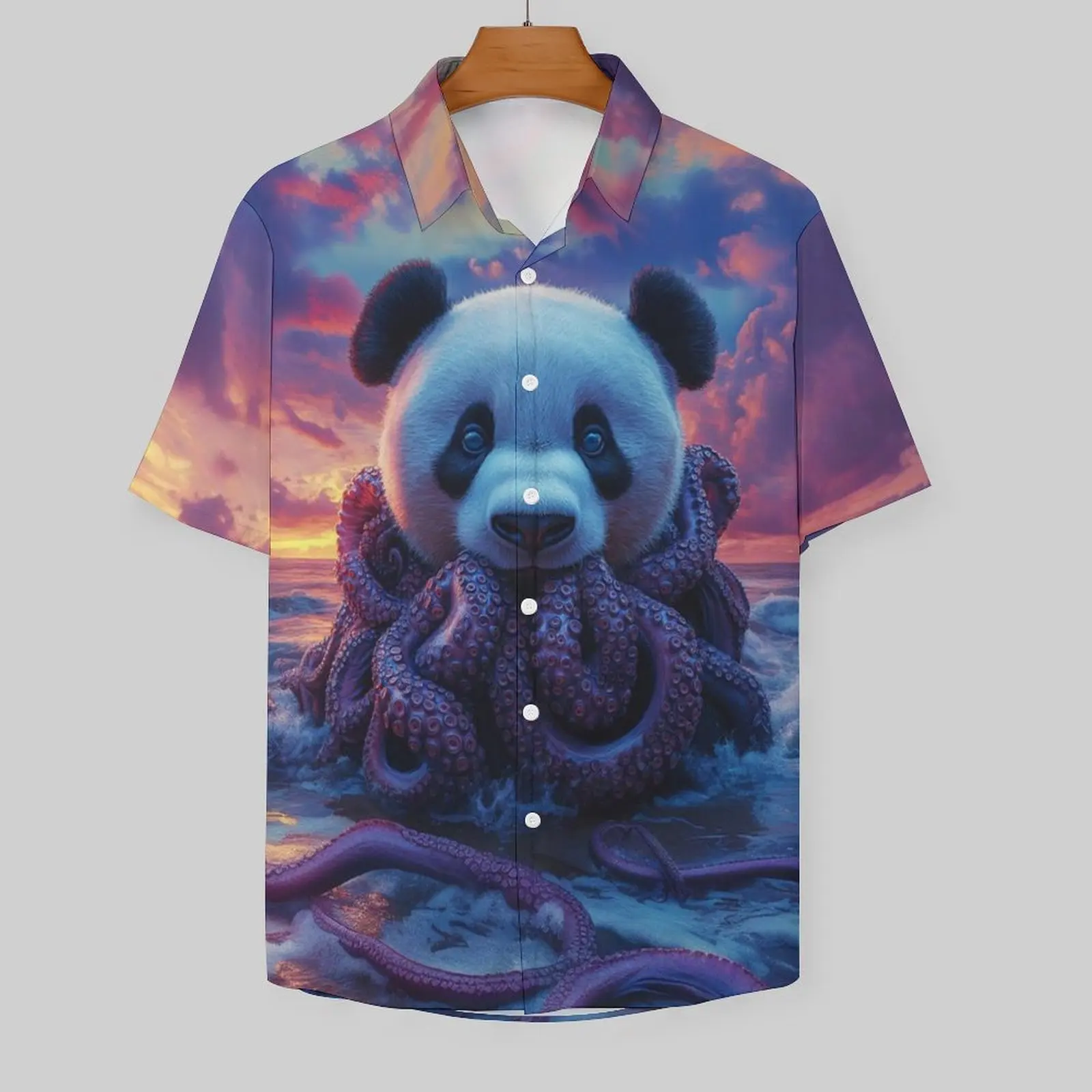 Men's Hawaiian Short Sleeve Shirts Funny Octopus Panda Print Casual Shirt Summer Strange Animal Daily Short Sleeve Shirt For Men