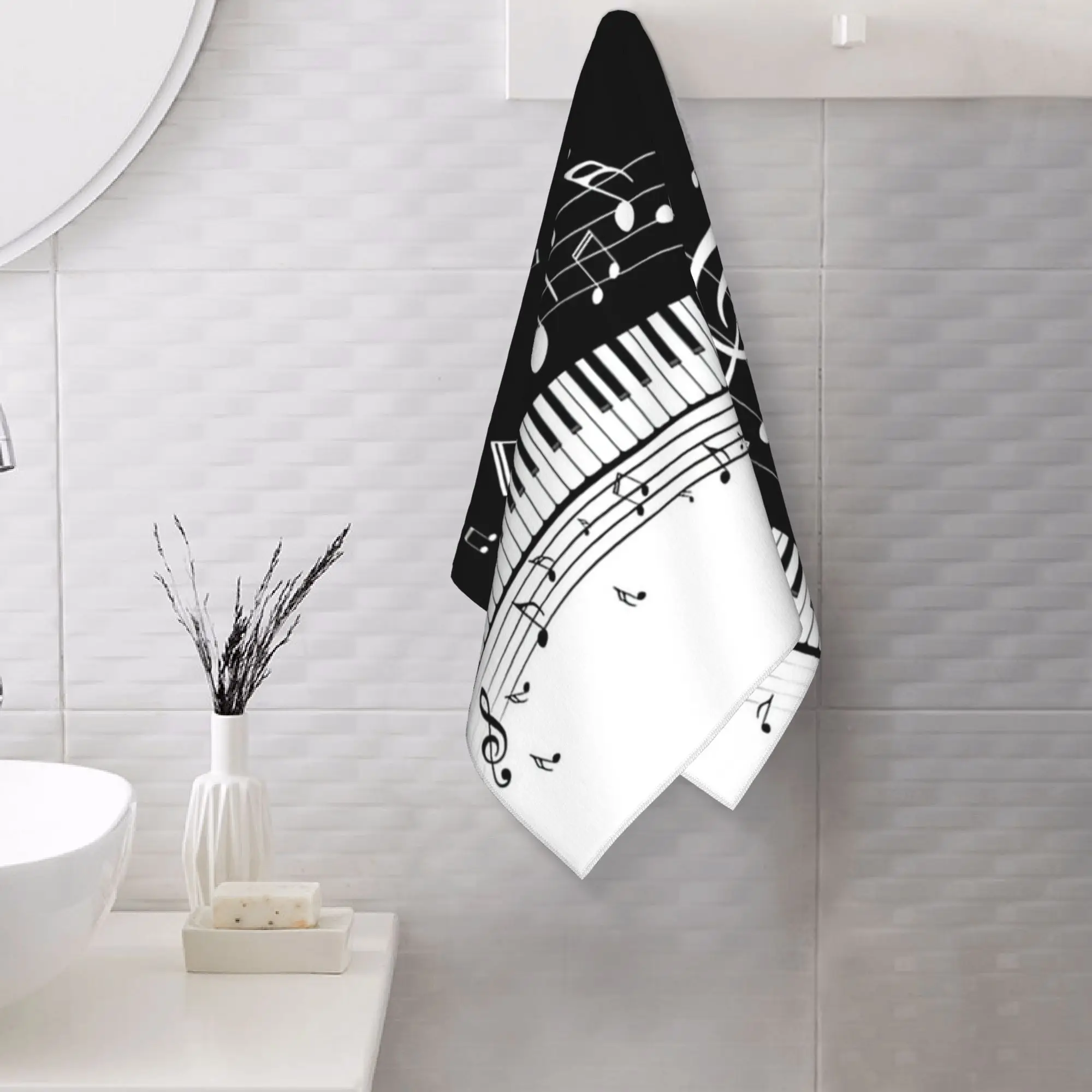 Custom Abstract Piano Keys With Musical Notes Soft Face Towel Quick Dry Pool Bath Cotton Towels Absorbent Quick